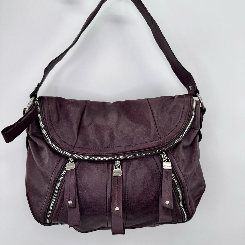 Y2K Leather Hobo Bag Oxblood Slouchy Flap Multi Zip Fringe Moto Avant Garde MINT